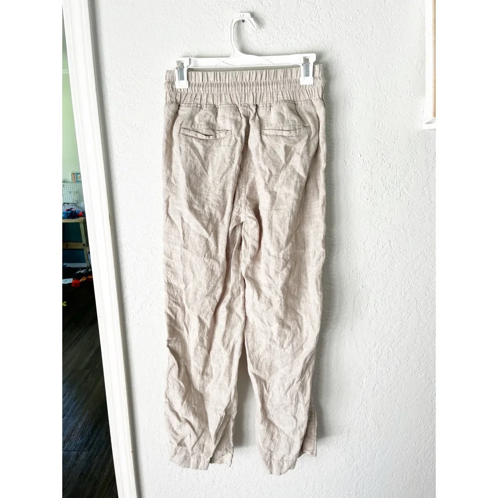 Quince 100% European Linen Pants Oatmeal Beige Elastic Waist Drawstring XS